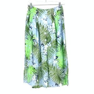 Nain Atelier A-Line Skirt Womens Size Small Tropical Foliage Print Blue Green